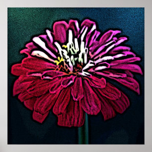 Zinnia Woodcut Poster