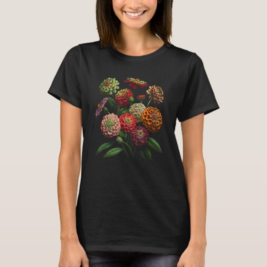 Zinniablumen Blumenstrauß Design T-Shirt (Vorderseite)