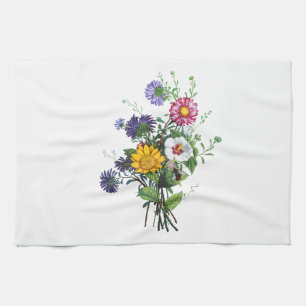 Zinnias, Hollyhocks u. Sonnenblume-Blumenstrauß Geschirrtuch
