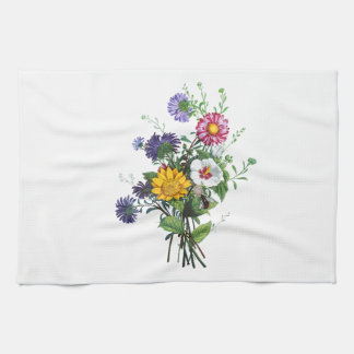 Zinnias, Hollyhocks u. Sonnenblume-Blumenstrauß Geschirrtuch
