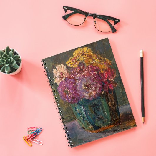 Zinnias in einem grünen Jar | Floris Verster Notizblock