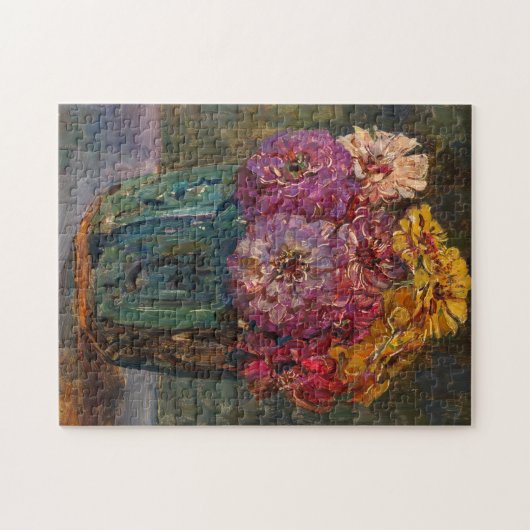 Zinnias in einem grünen Jar | Floris Verster Puzzle (Horizontal)