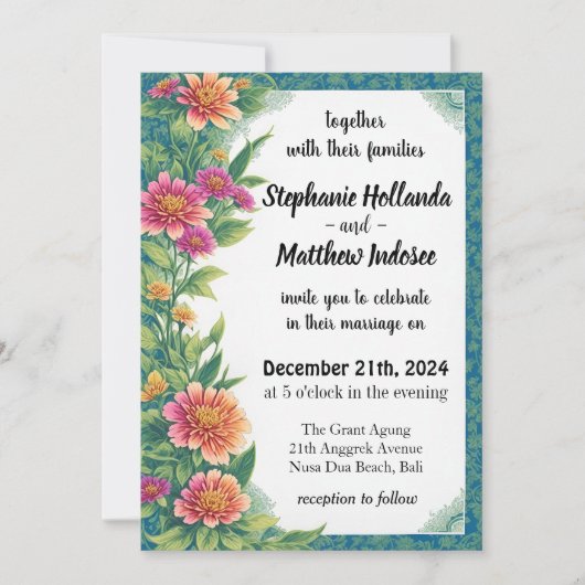 Zinnias-Symbole für Ausdauer, Zuneigung und Lebens Einladung (Vorderseite)