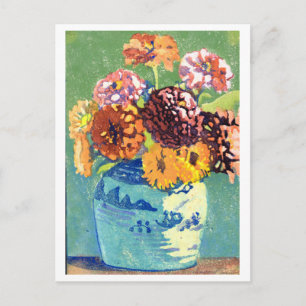 Zinnias und Ringelblumen Gemälde Postkarte