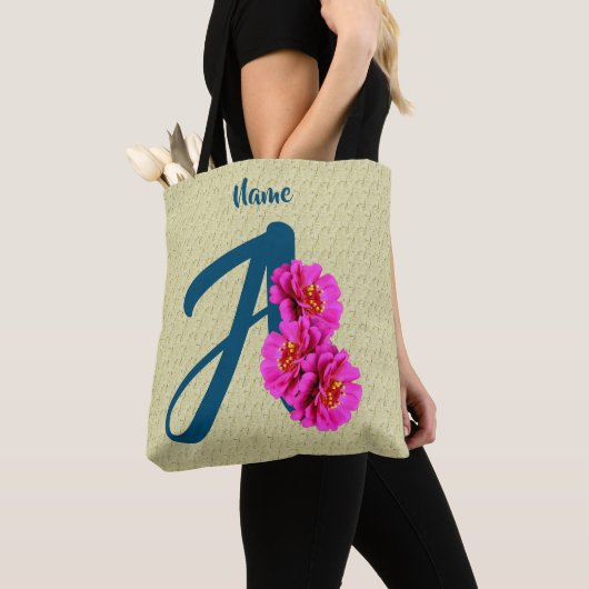 Zinnien Blumen Monogramm Initiale A Personalisiert Tasche (Von Nahem)