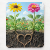 Zinnien- und Gänseblümchenblumen mit herzförmigen Mousepad (Vorne)