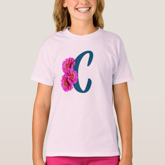 Zinnienblumen Monogramm Anfangsbuchstabe C T-Shirt (Vorderseite)