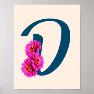 Zinnienblumen-Monogramm Initial D Poster
