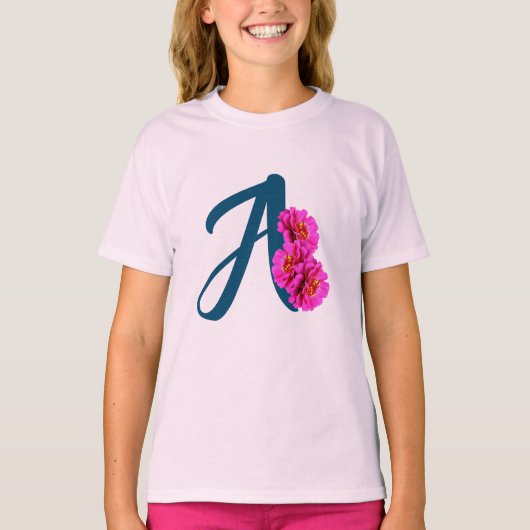 Zinnienblumen-Monogramm Initiale A T-Shirt (Vorderseite)