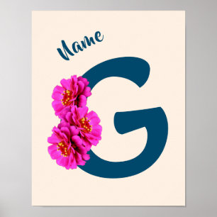 Zinnienblumen Monogramm Initiale G Personalisiert Poster