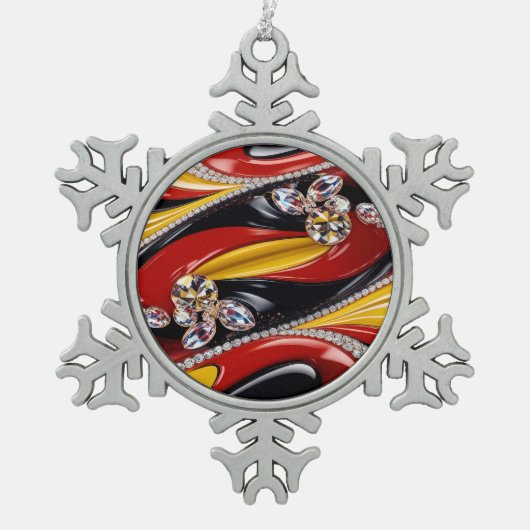 Zinnschneeflocken mit belgischen Farben Schneeflocken Zinn-Ornament (Vorderseite)