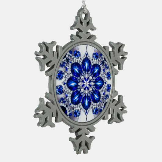 Zinnschneeflocken mit blauen, weißen Farben Schneeflocken Zinn-Ornament (Links)