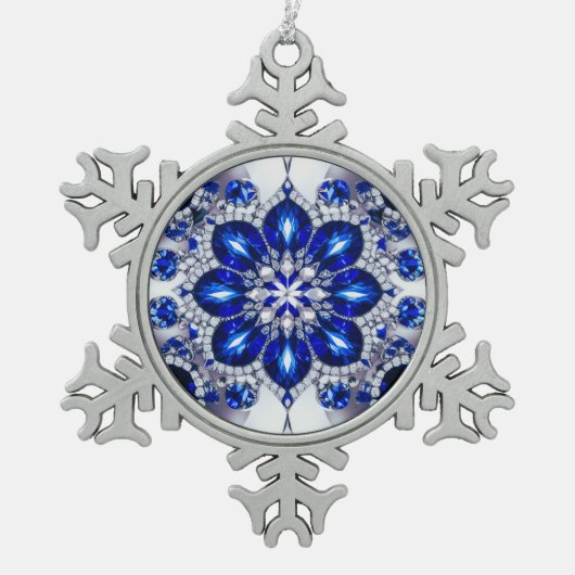 Zinnschneeflocken mit blauen, weißen Farben Schneeflocken Zinn-Ornament (Vorderseite)