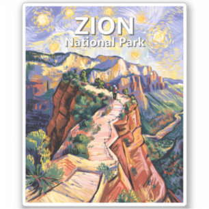 Zion Angels Landing Wanderweg Farbiger Van Gogh Aufkleber