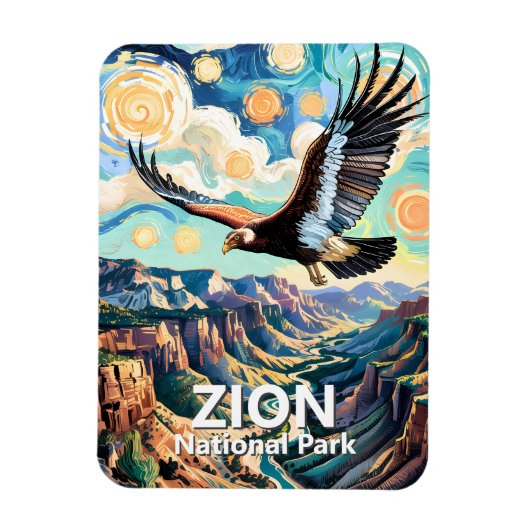 Zion Canyon Bird California Condor Vivid Van Gogh Magnet (Vertikal)