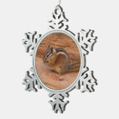 Zion Chipmunk auf Red Rocks Schneeflocken Zinn-Ornament (Rechts)