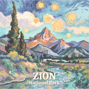 Zion Lebendige Landschaft Retro Fluss Sonnenunterg Aufkleber