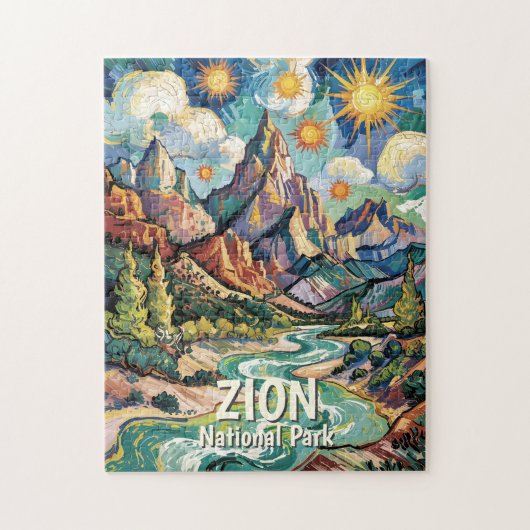 Zion Mountains Virgin River Van Gogh Colorful Puzzle (Vertikal)