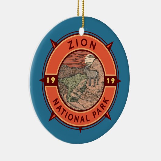 Zion National Park Bighorn Sheep Retro Kompass Keramik Ornament (Rechts)