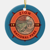 Zion National Park Bighorn Sheep Retro Kompass Keramik Ornament (Vorne)
