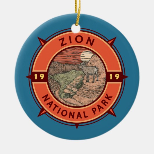 Zion National Park Bighorn Sheep Retro Kompass Keramik Ornament (Vorne)