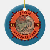 Zion National Park Bighorn Sheep Retro Kompass Keramik Ornament (Hinten)