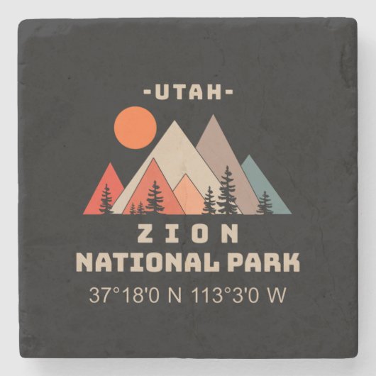 Zion National Park Coordinates Steinuntersetzer (Vorderseite)