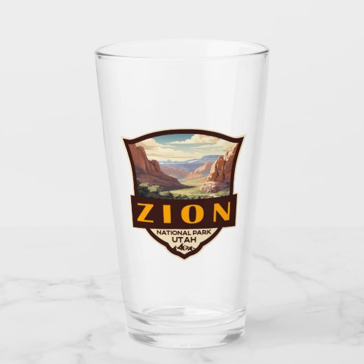 Zion National Park Illustration Retro Abzeichen Glas (Vorderseite)