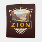 Zion National Park Illustration Retro Abzeichen Keramikornament (Links)
