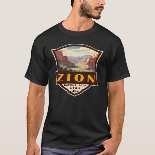 Zion National Park Illustration Retro Abzeichen T-Shirt (Vorderseite)