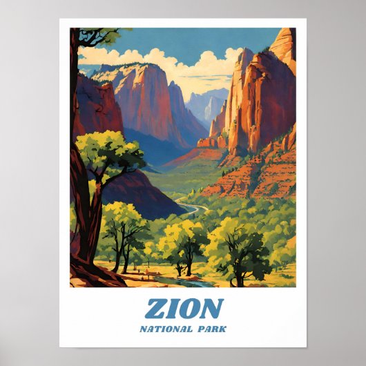 Zion National Park Illustration Retro Ästhetik Poster (Vorne)