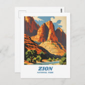 Zion National Park Illustration Retro Classic Postkarte (Vorne/Hinten)