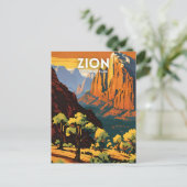 Zion National Park Illustration Retro dekorativ Postkarte (Stehend Vorderseite)