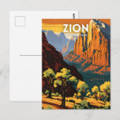 Zion National Park Illustration Retro dekorativ Postkarte (Vorne/Hinten)