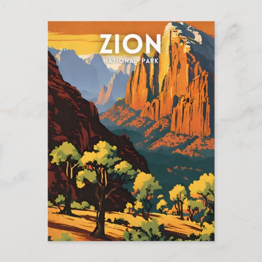 Zion National Park Illustration Retro dekorativ Postkarte (Vorderseite)