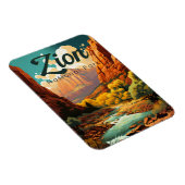 Zion National Park Illustration Retro Magnet (Rechte Seite)