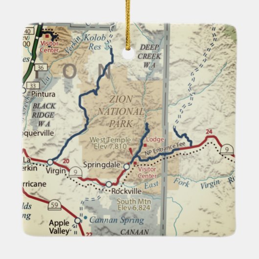 Zion National Park Map Keramikornament (Rückseite)