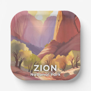 Zion National Park Reise Aquarell Pappteller