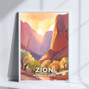 Zion National Park   Reise-Aquarell Poster