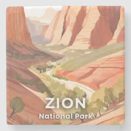 Zion National Park | Reise Wasserfarbe Tal Steinuntersetzer