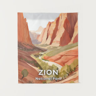 Zion National Park Reise Wasserfarben Tal Wandteppich
