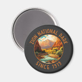 Zion National Park Retro Distressed Circle Magnet (Vorderseite/Rückseite)