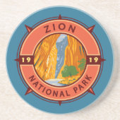 Zion National Park Retro Kompass Emblem Getränkeuntersetzer (Vorne)