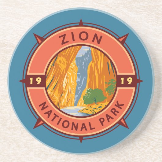Zion National Park Retro Kompass Emblem Getränkeuntersetzer (Vorne)