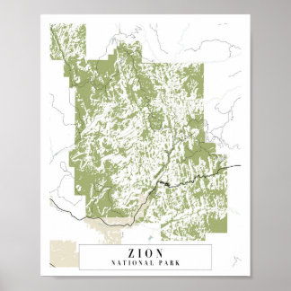 Zion National Park Retro Street Karte Poster