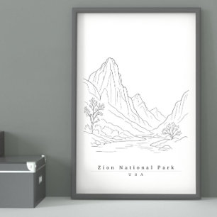 Zion National Park USA Minimalistische Linienkunst Poster