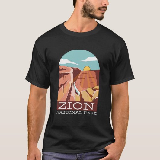 Zion National Park USA Skyline Silhouette Kontur T-Shirt (Vorderseite)
