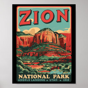 Zion National Park Utah Angels Landing Vintag Hik Poster