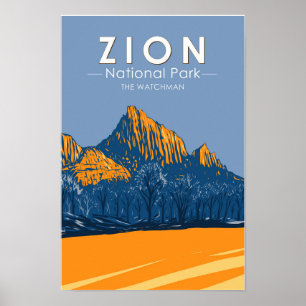 Zion National Park Utah Der Watchman Vintage Poster