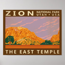 Zion National Park Utah East Temple Vintag Poster